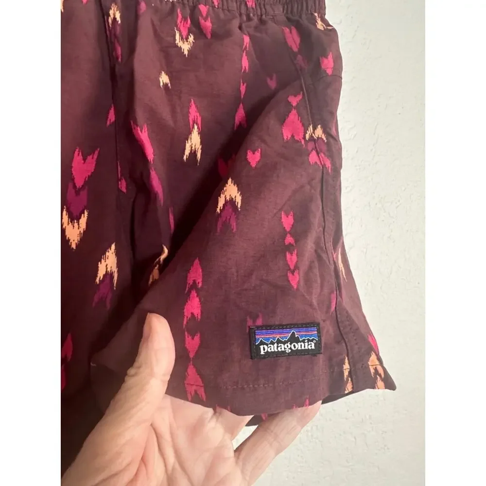 Patagonia Baggies Women's Maroon Shorts Aztec Arrow Print Pockets Summer